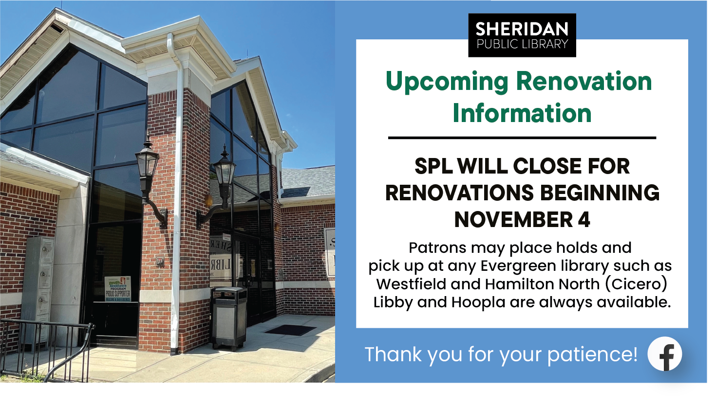 Update for Renovation: Closing Novemeber 4th
